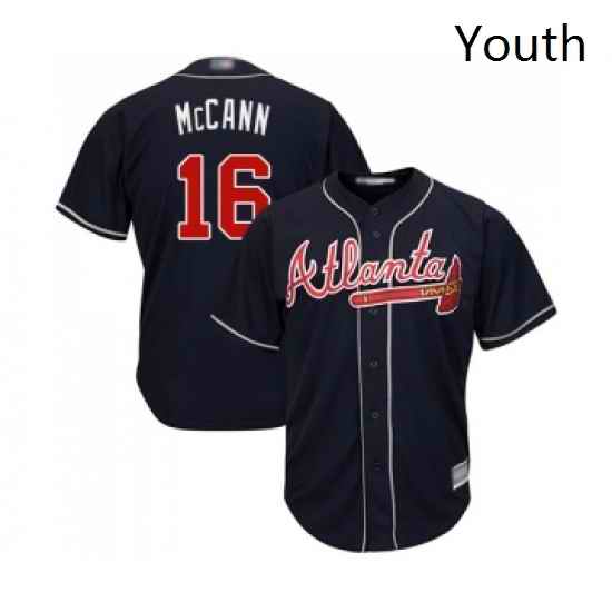 Youth Atlanta Braves 16 Brian McCann Replica Blue Alternate Road Cool Base Baseball Jersey